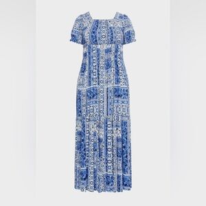 NWT Avenue Blue Mosaic Print Maxi Dress Women’s Plus Size 30/32